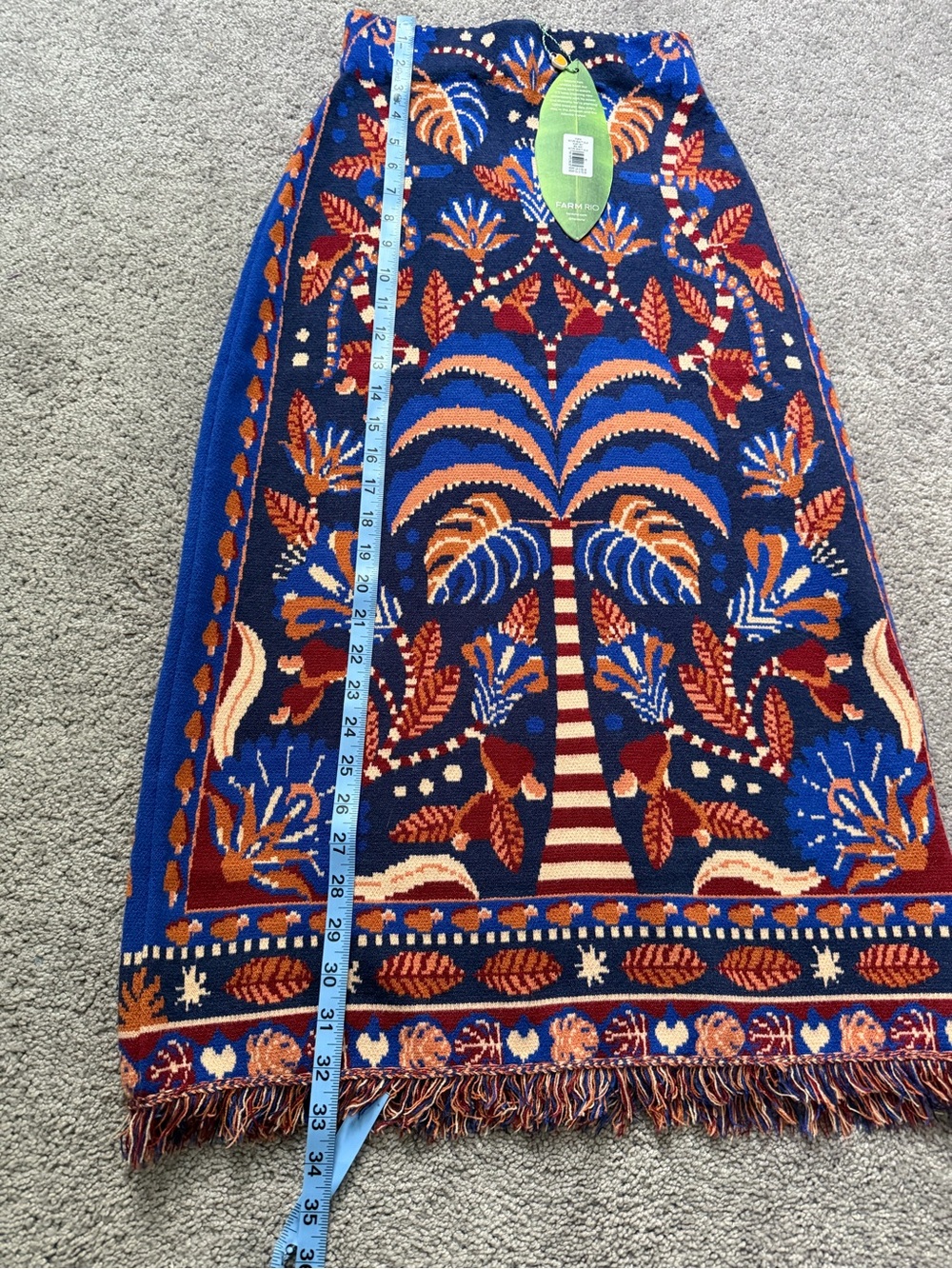 NEW! FARM Rio Blue Palm-Print Knit Pencil Skirt with Orange and Red Accents - Picture 5 of 7